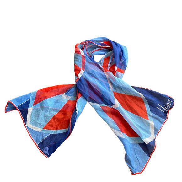 Vena Vintage Scarf in blue and red. - Picture 1 of 12